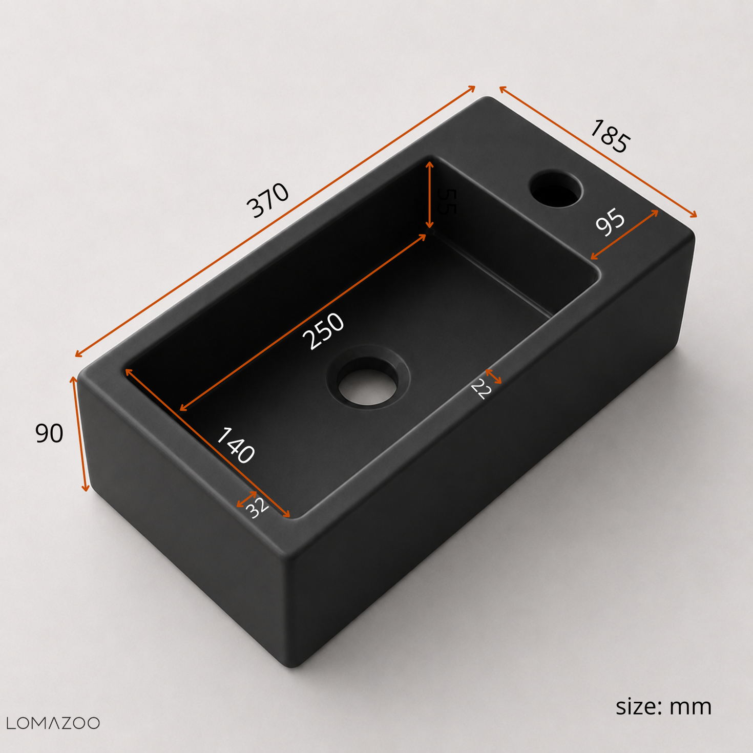 Robinet lave-mains noir - trou de robinet à droite