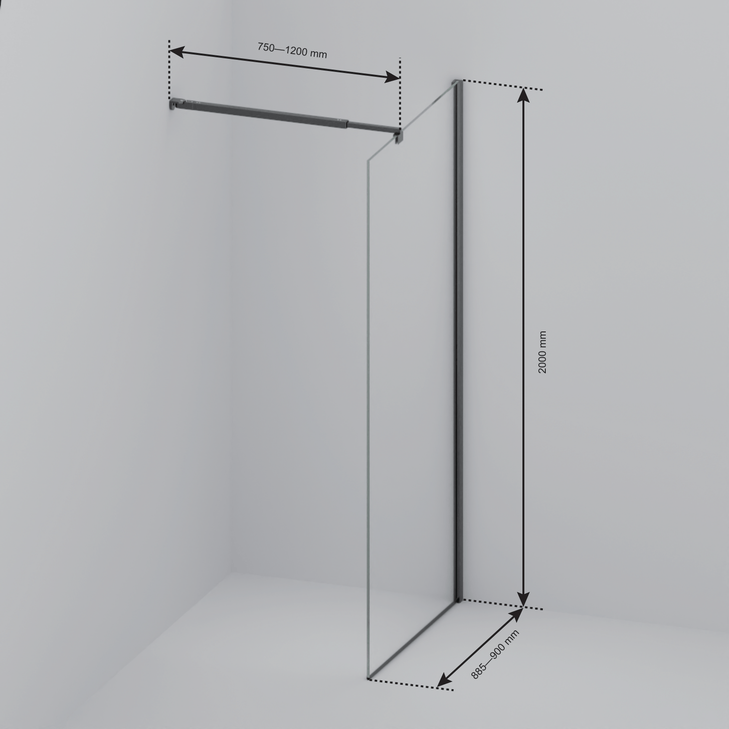Inloopdouche Lima 90 x 200 cm - Zwart - Gerookt Glas Nano Coating - lomazoo.com